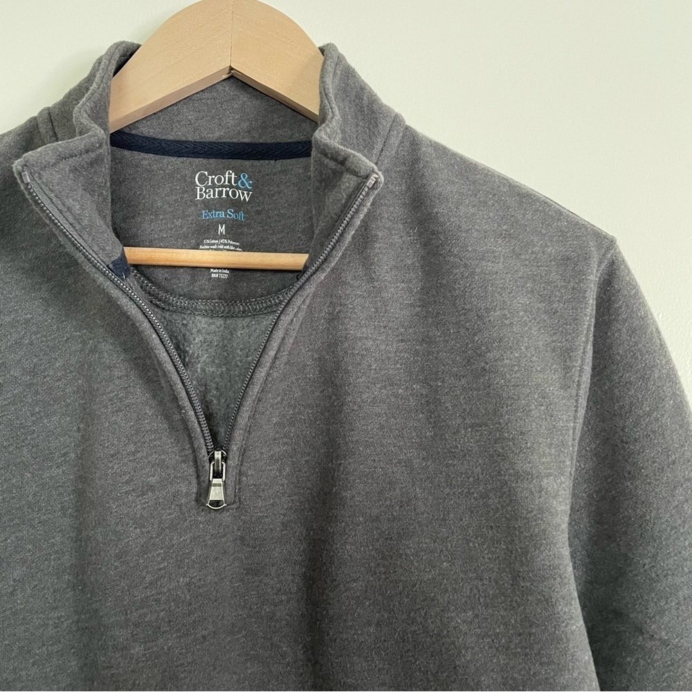 Croft & Barrow Men's Charcoal Gray 1/4 Zip Fleece Pullover Sweater Size M